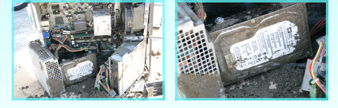 大震災を受けた 水濡れ TeraStation HDDの様子